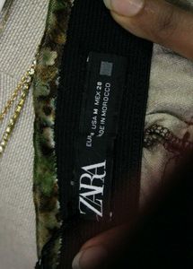Zara Green Velvet Floral Print Pants
