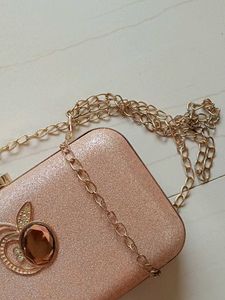 Blush Glitter Clutch with Jewel Detail