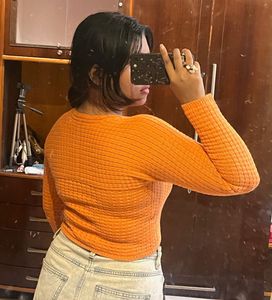 orange full sleeve crochet crop top