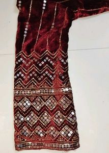 Elegant Maroon Velvet Embellished With Net Plazo