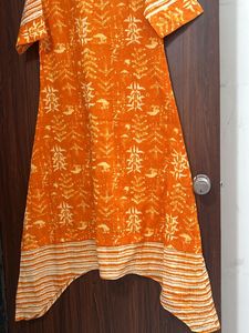 Orange Printed A-Line kurta