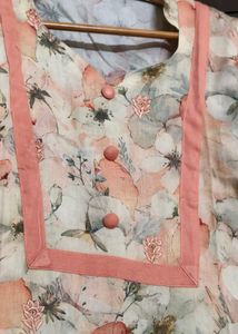 Women Peach Cotton Printed Kurta Set