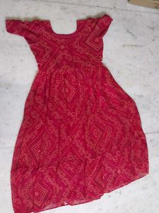 New Stitched Red Paisley Print Flowy Dress
