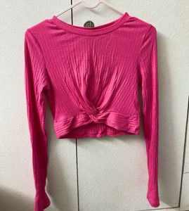 Hot Pink Ribbed Crop | Twist Front | Soft & Trendy