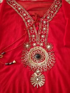 Red Embellished Kurta