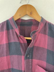 Maroon Buffalo Check Mandarin Collar Shirt