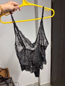 Black Lace Bra Thong Body