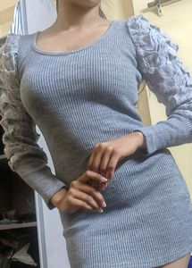 Gray Long Sleeve Mini Dress