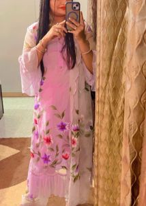 Purple Lavender Hand Painted Organza Suit