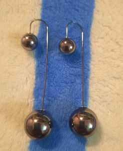 Silver Tone Black Drop Earrings