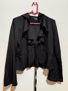 Cute Black Tie-Front Top