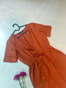 Casual Orange Dress with Drawstring Waist