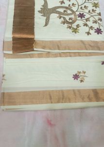 Kerala Embroided Cotton Kasav Saree