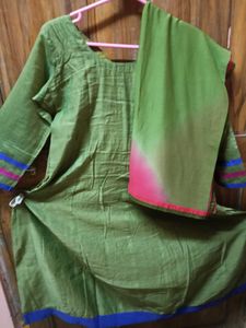 LessUsedGreen Anarkali KurtiSet - Top+Chudi+Dupatt