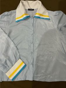 Shein Blue Striped Collar Blouse
