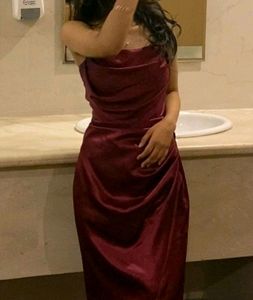 Blood Wine Satin Slit Dress