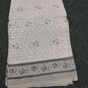 Gray Floral Pure Cotton Saree