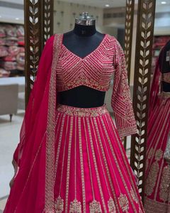 ✨Radiating royalty Hand Work Rani pink lehga