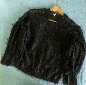 Black Sheer Fringe Top