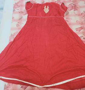 Red Colour Gown Cut Churidar