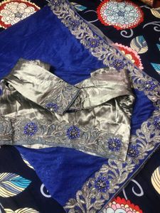 Royal Blue And Grwy Saree