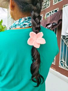 Pink Knitted Flower Hair Tie And Clip