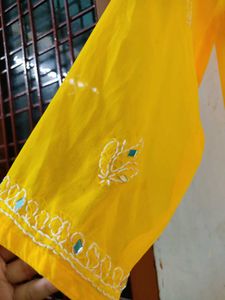 Lakhnawi ,mirror Work,yellow Kurti