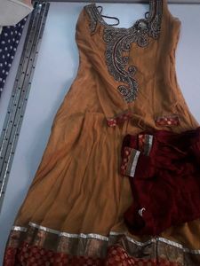 Partywear Anarkali Kurta Set With Leggings