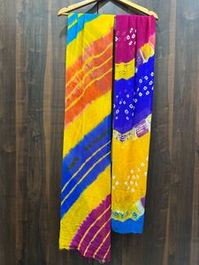 Two Colorful Bandhani Dupatta Fabrics Combo