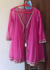 Rani Pink Shrug With Lace Work