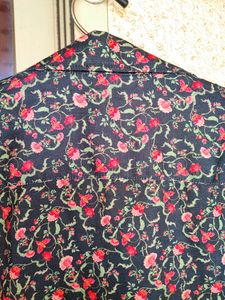 H&amp;M Floral Rose Half Printed Black Shirt