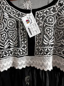 New Black Net Embroidered Kurti