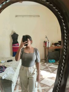 Grey Puff Sleeve Top