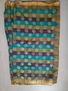 Beautiful Peacock Shaded Multicolored Silk Saree