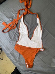 sexy Orange Halter bodysuit