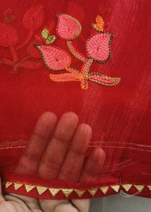 red embroidered saree