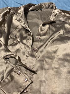 Golden Party Hour Satin Shirt With Buttons And Collar