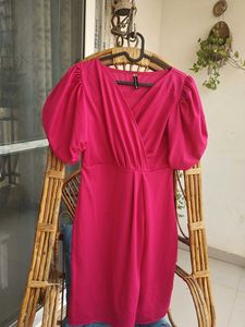 Puff Sleeve Pink Party Wear Dress
