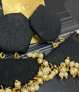 Classic Black Elegance: Handmade Pearl Drop Earrin