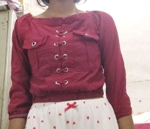 Maroon Crop Top And Bottom Pants