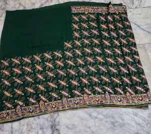 Embroidered Green Saree