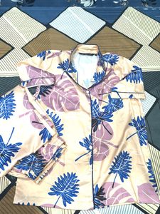 Floral Print Satin Night Suit