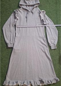 Gray Ruffle Trim Hoodie Dress