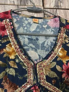 Navy Blue Floral Kurti