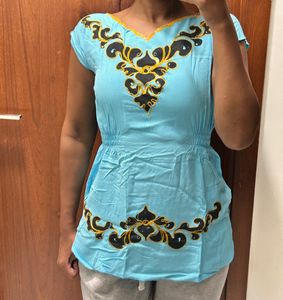 Light Blue Embroidered Top