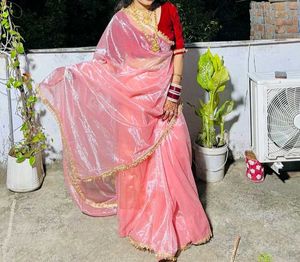 New Elegant peach nylon saree with blouse piece