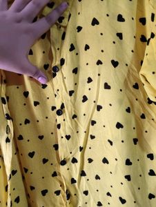 Yellow Heart Print Button-Up Shirt