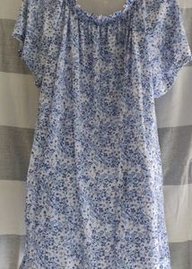 Blue Floral Off Shoulder Dress