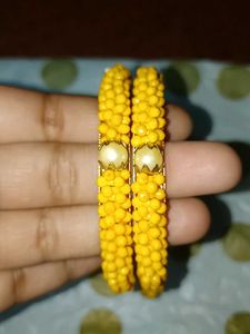 Yellow Beaded Bangle Set