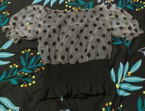 Sheer Polka Dot Off-Shoulder Top